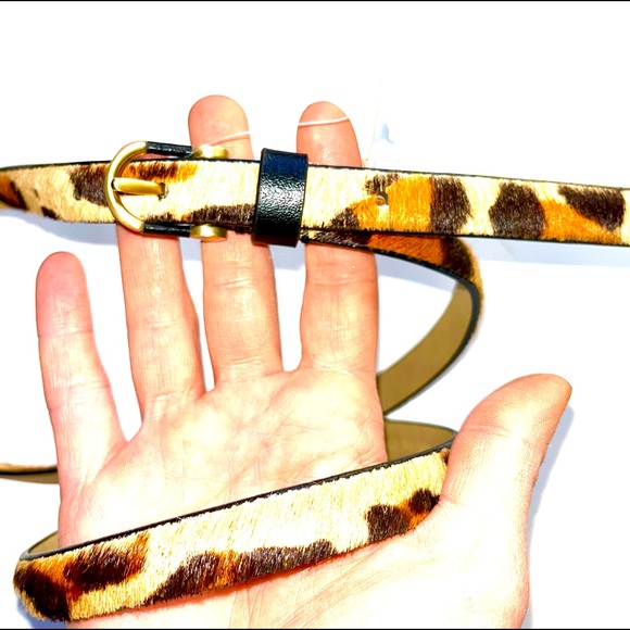 Talbots NWT Leopard FUR Leather Belt W. Gold Buckle Hardware. Size Large. - Picture 5 of 12
